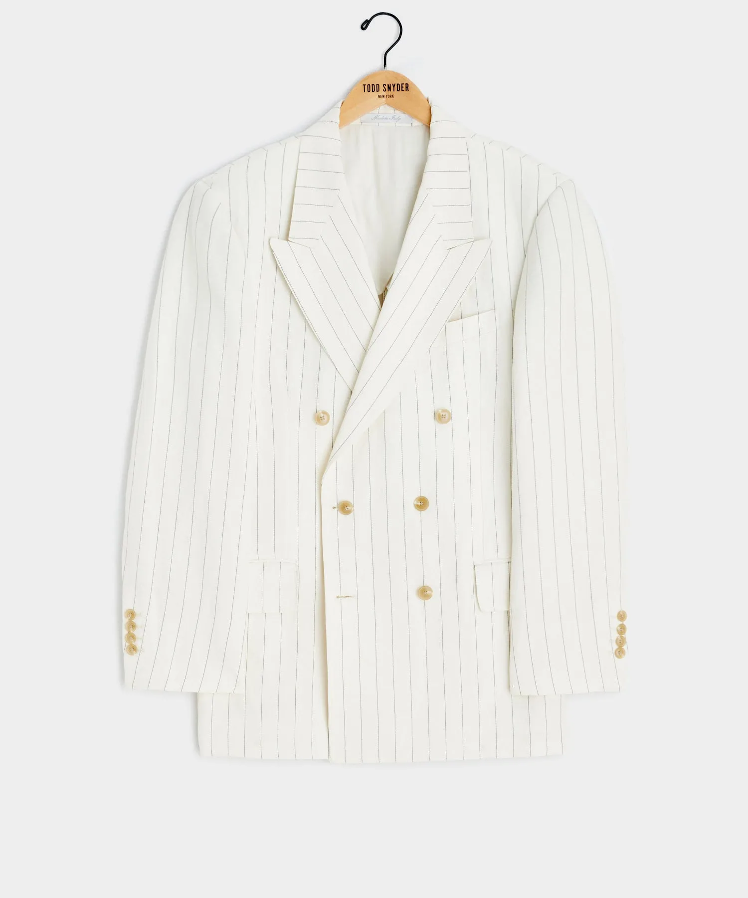 Italian Linen Wythe Jacket in White Pinstripe